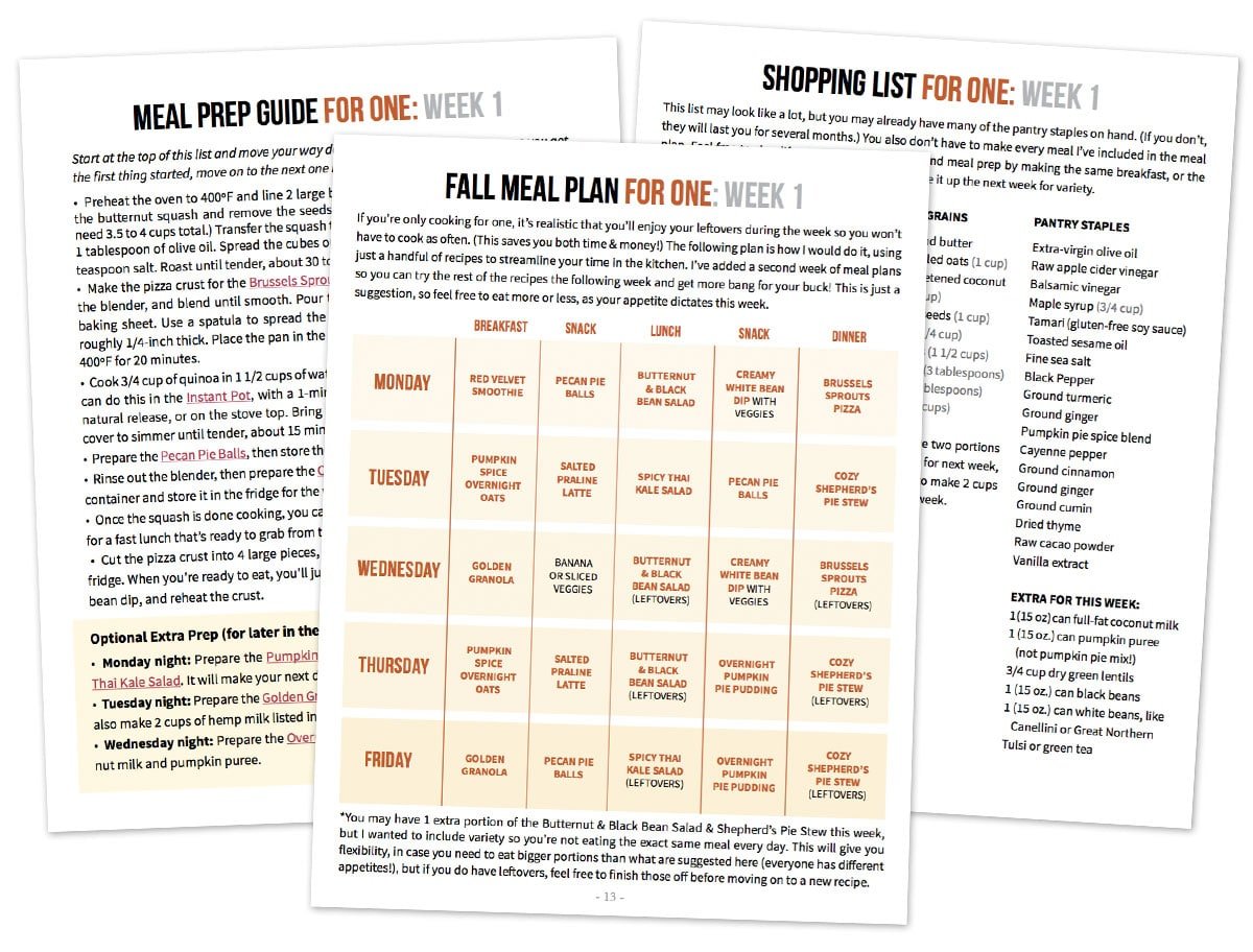 sample meal plan pages