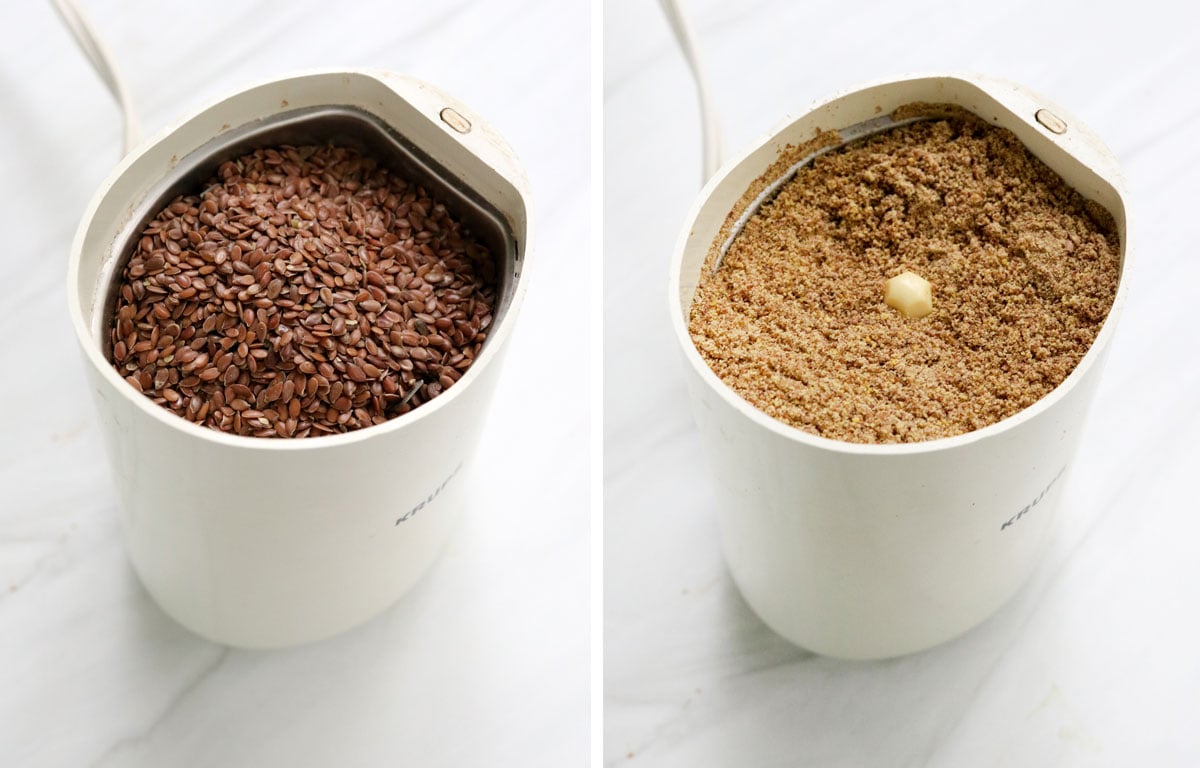 whole flax seeds ground in coffee grinder.