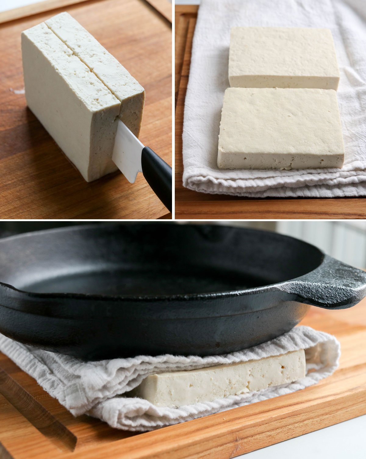 tofu sliced and pressed with skillet