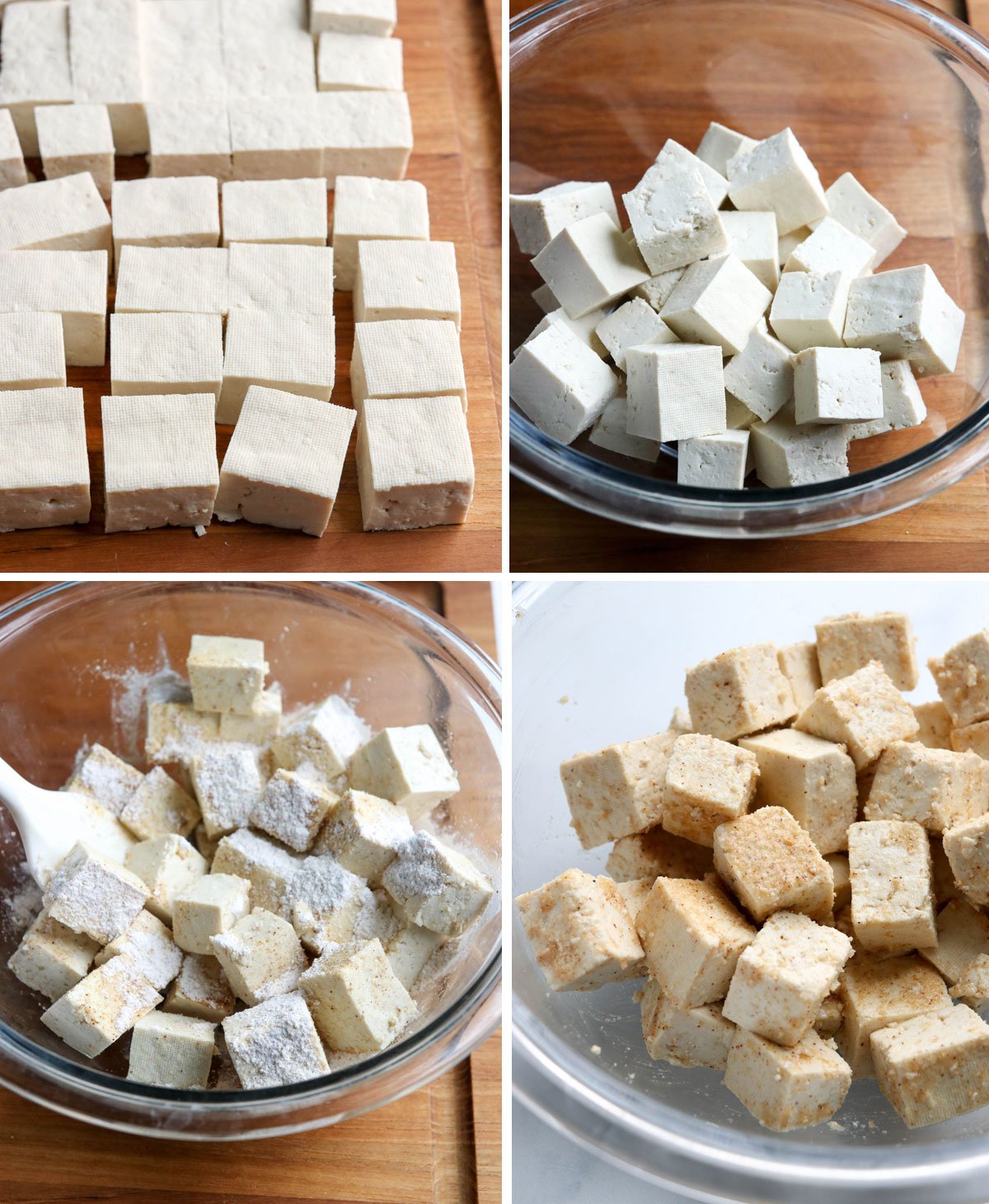 tofu cubes seasoned in bowl